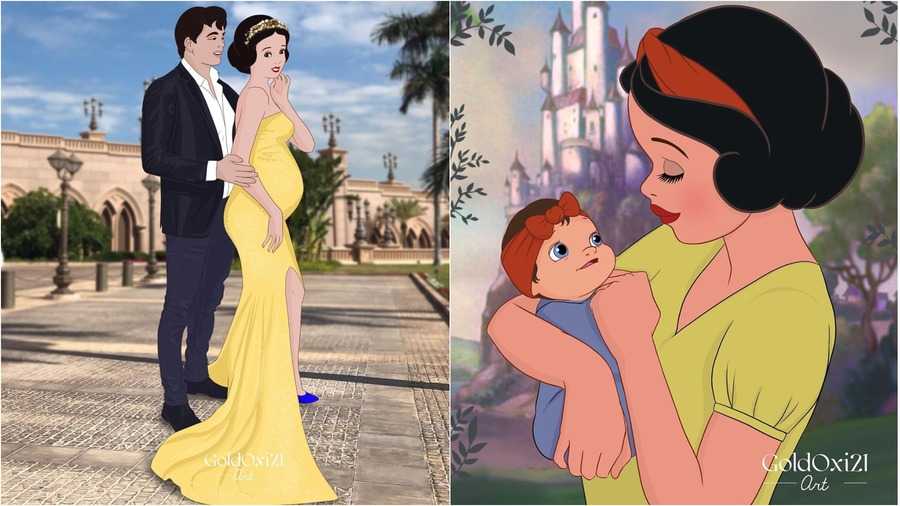 Принцессы в декрете: художник изобразил диснеевских принцесс в образе мам
